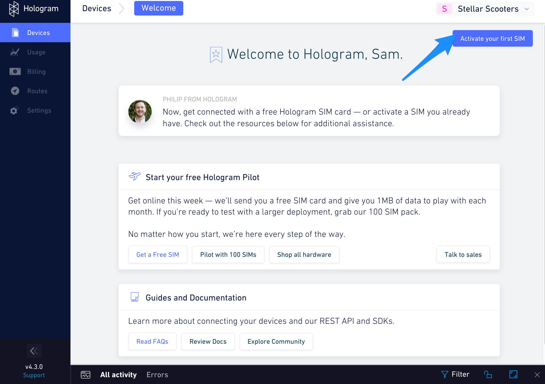 Dashboard Activation Button